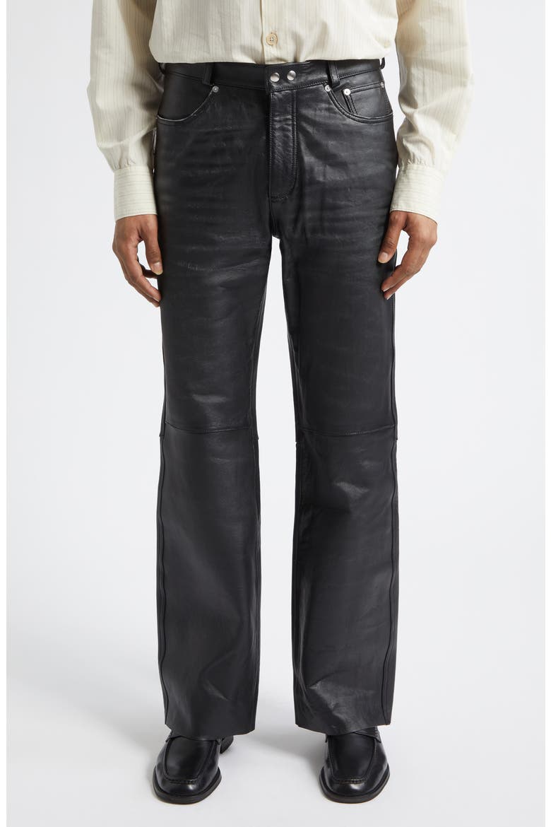 Carlson Cut Five-Pocket Leather Jeans, Main, color, WHISKER BLACK BUFFED LAMBSKIN