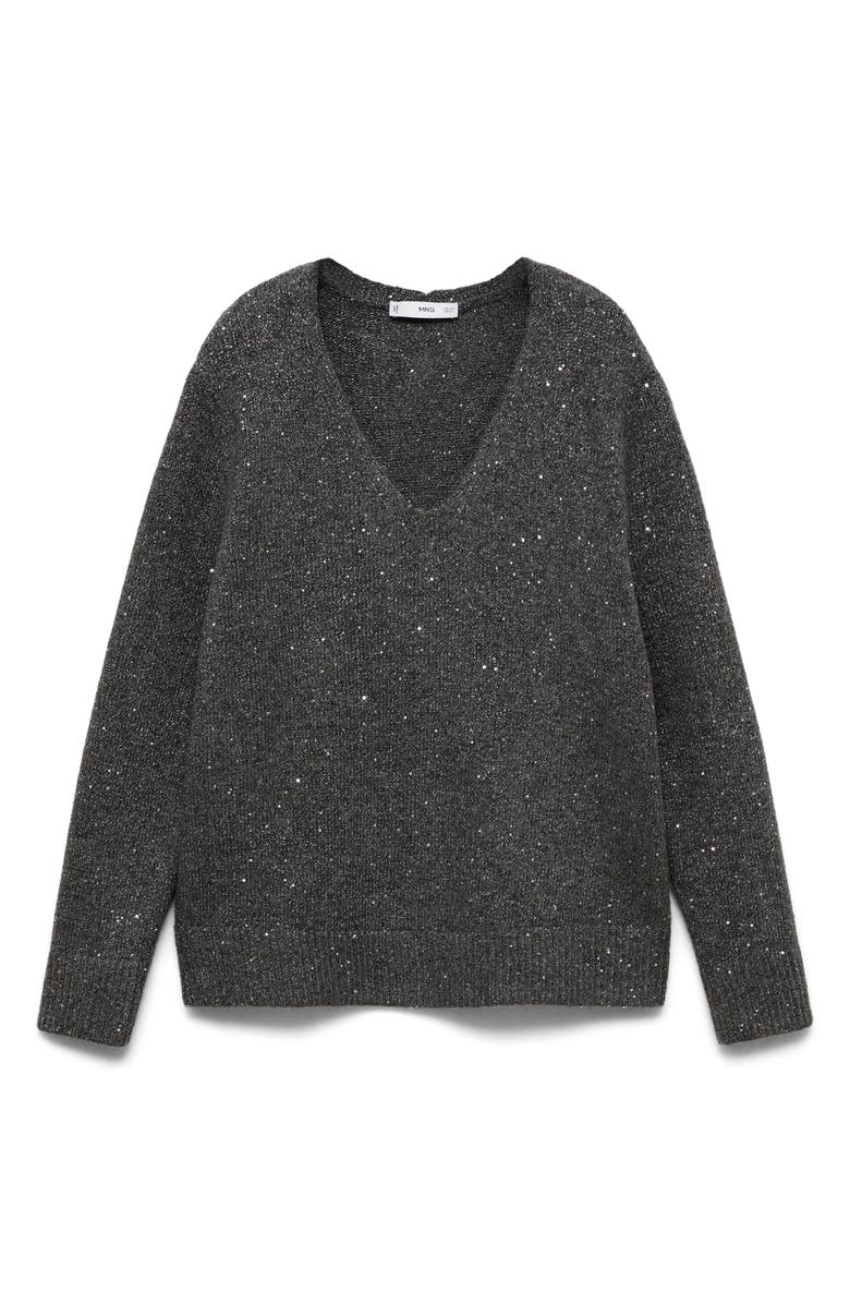 MANGO Sequin V-Neck Sweater, Alternate, color,