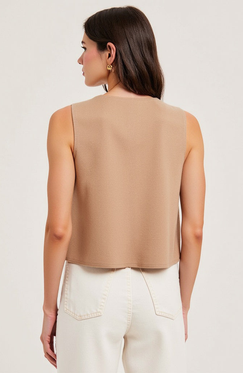 Modenaire Sleeveless Open-Front Embroidered Vest with Floral Detailing, Alternate, color, Tan / White Embroidery