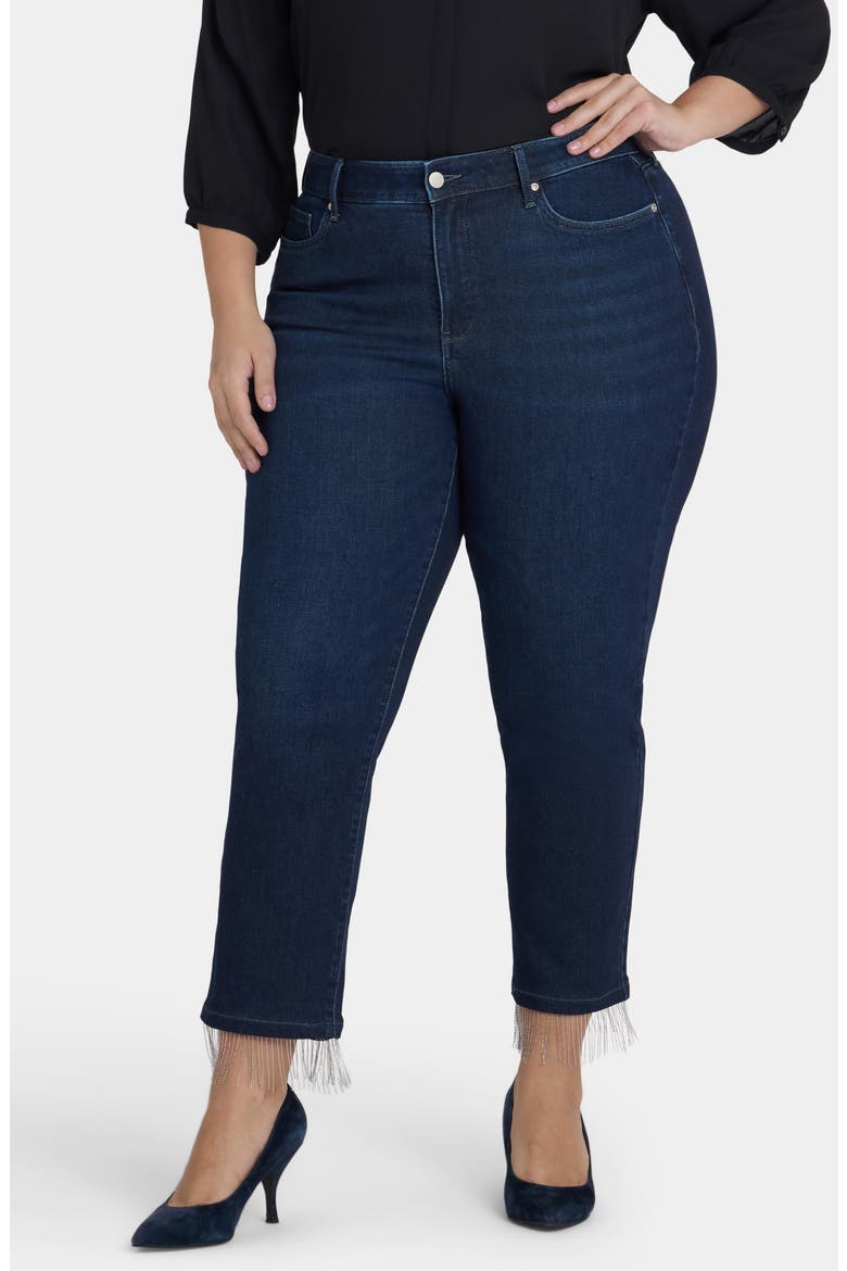 Marilyn Beaded Fringe Ankle Straight Leg Jeans, Main, color, BLACKEN BLUE