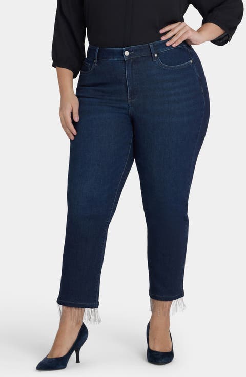 Marilyn Beaded Fringe Ankle Straight Leg Jeans (Blacken Blue) (Plus)