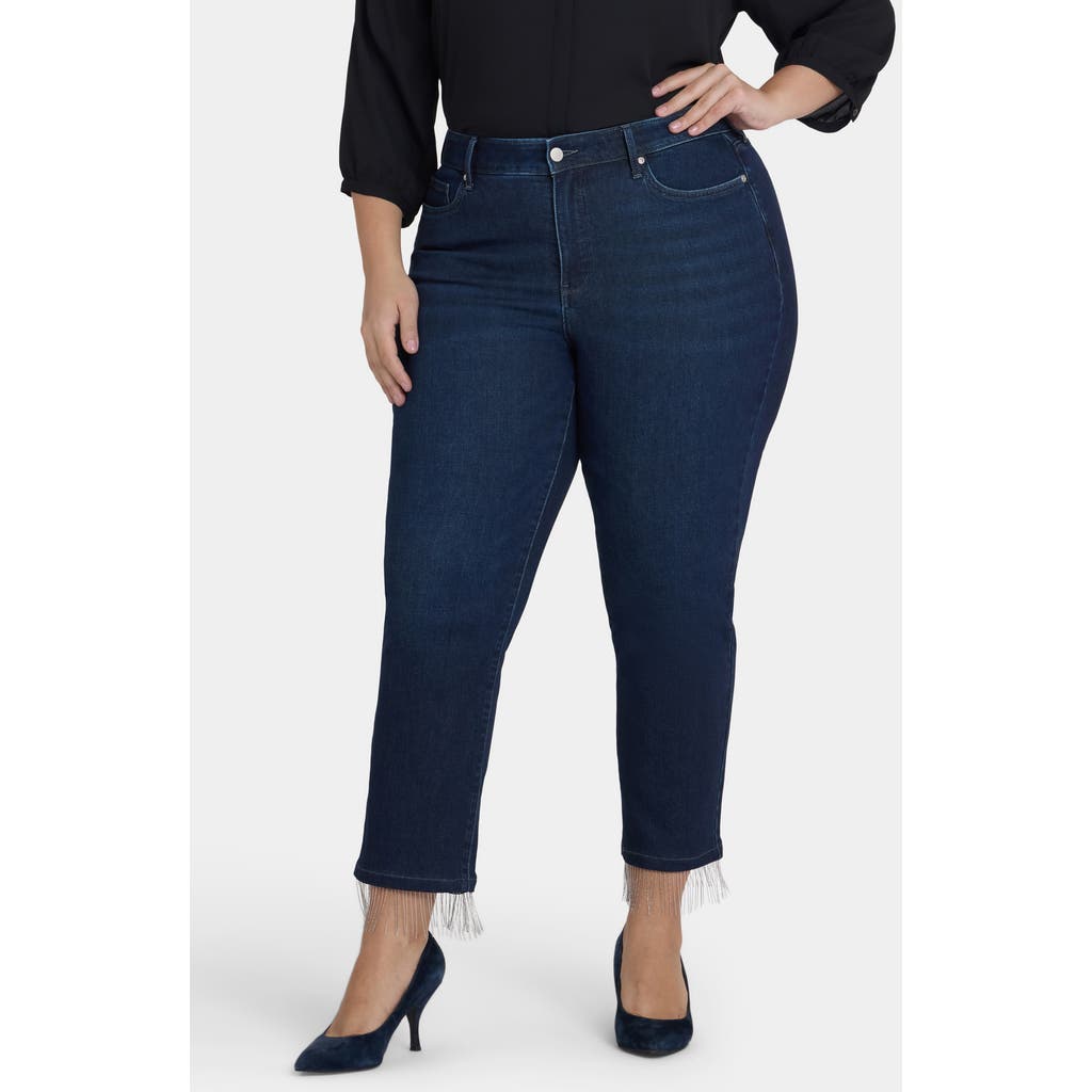 Nydj Marilyn Beaded Fringe Ankle Straight Leg Jeans In Blue