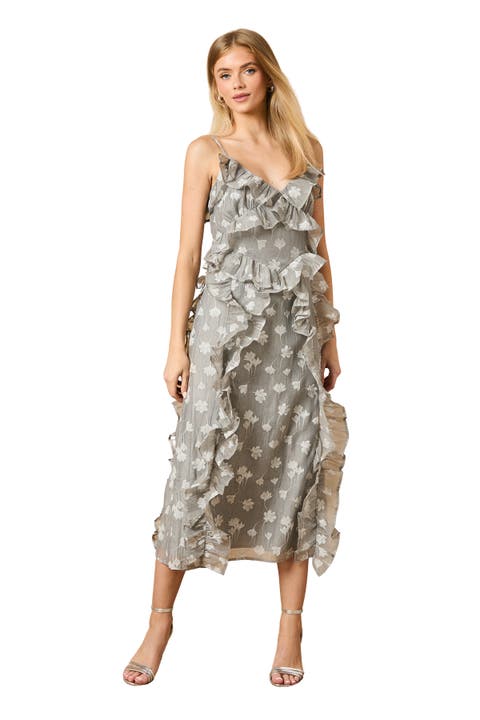 Ruffle Front V-Neck Strappy Midi Dress