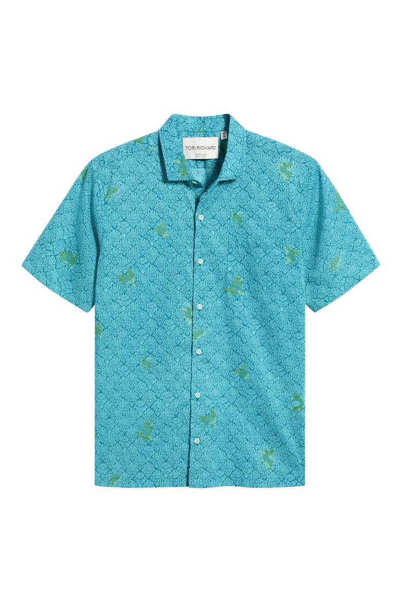 Chelonian Short Sleeve Cotton Button Up Shirt, Alternate, color, NILE