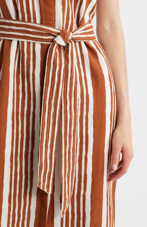 Cleobella Lani Stripe Tie Waist Cotton & Linen Midi Dress