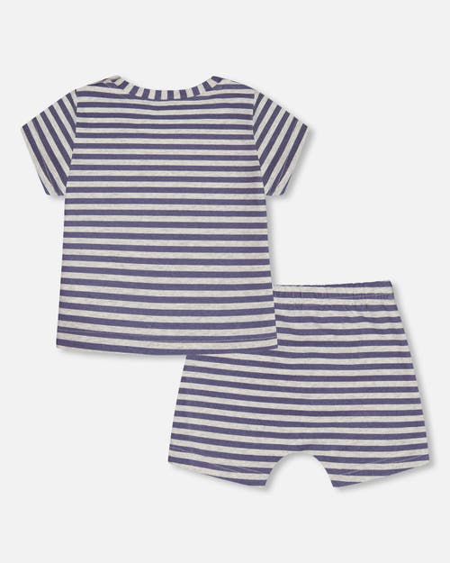 Deux Par Deux Baby Boy's Organic Cotton Short Sleeve Top And Short Set Striped Navy In Striped Navy