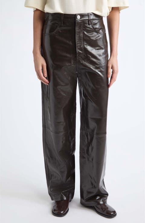 Bruun Lacquered Baggy Leather Wide Leg Pants