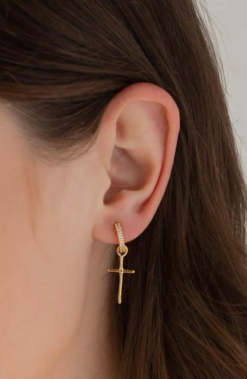 Bearfruit Jewelry Sterling Silver 18k Gold Plated Ariel Cross Necklace & Mismatching Cross Earrings In Gold