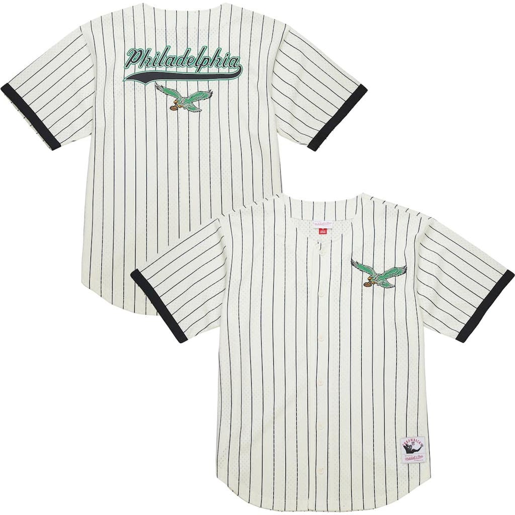 Mitchell & Ness Cream Philadelphia Eagles Vintage Logo Final Seconds Full-button Mesh Top