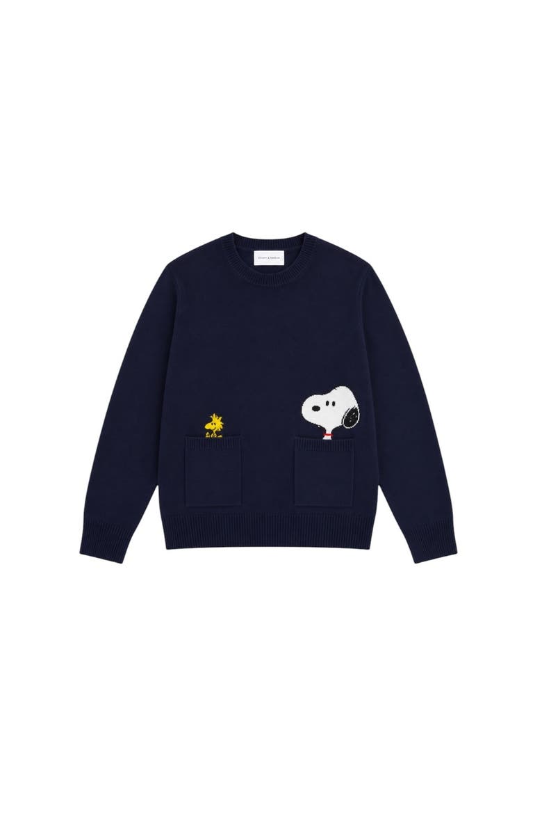 Wool-cashmere Snoopy Peeking Pocket Sweater, Alternate, color, Navy