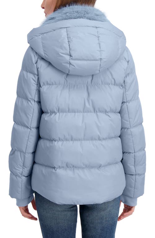 Tahari Vera Faux Fur Trim Hooded Puffer Coat In Blue