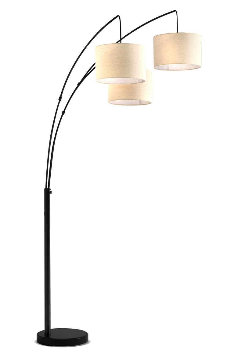 Trilage 84" Adjustable Tall LED Floor Lamp with 3 Fabric Drum Shades, Bulbs Included, Main, color, BLACK