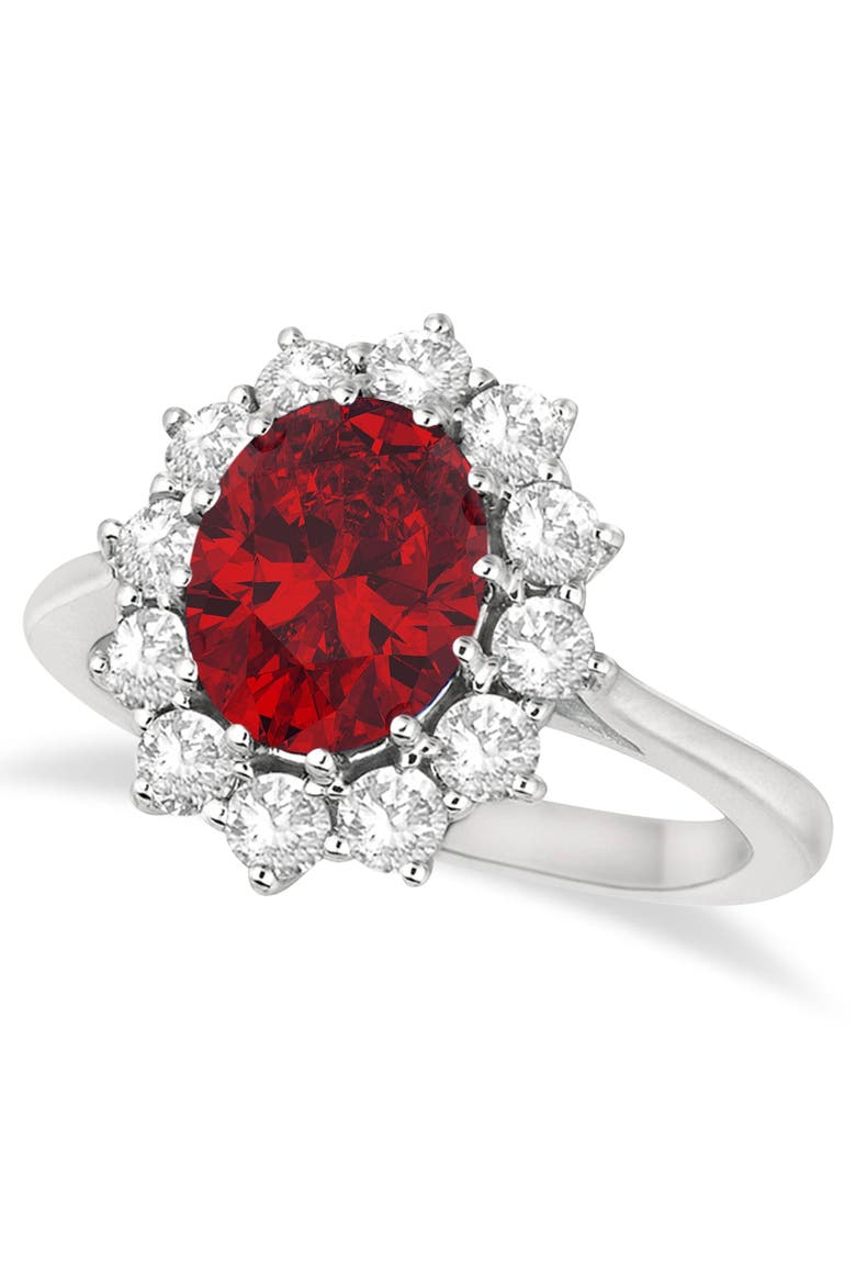 Oval Lab Ruby and Diamond Ring 14k, Main, color, 3.60ct/White Gold