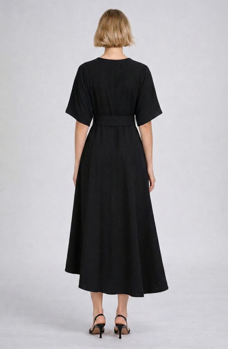 ELLE Collection Belted Midi Dress, Alternate, color, Black