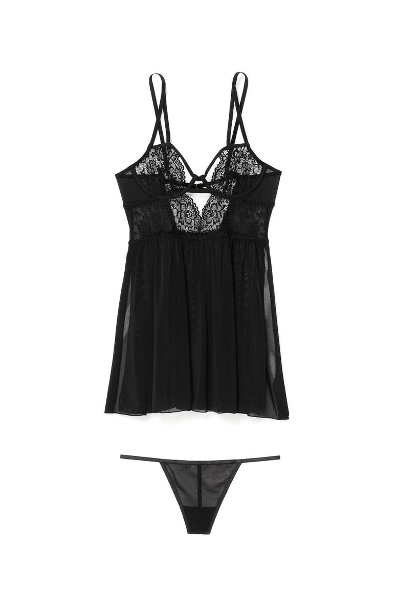 Adore Me Rae Unlined Babydoll & G-String Set Lingerie, Alternate, color, Jet Black