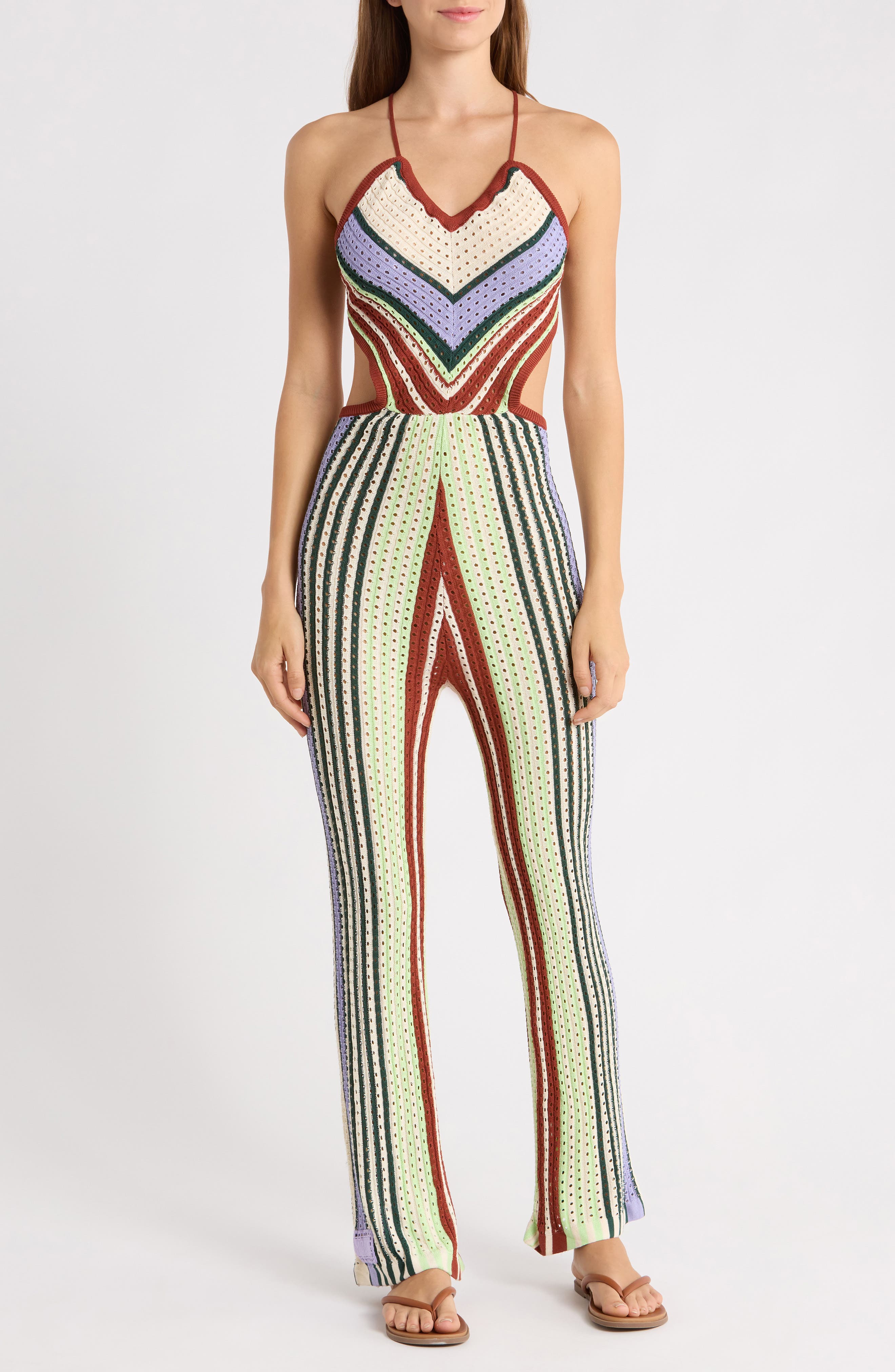 Roman Stripe Leave Cover-Up Dress