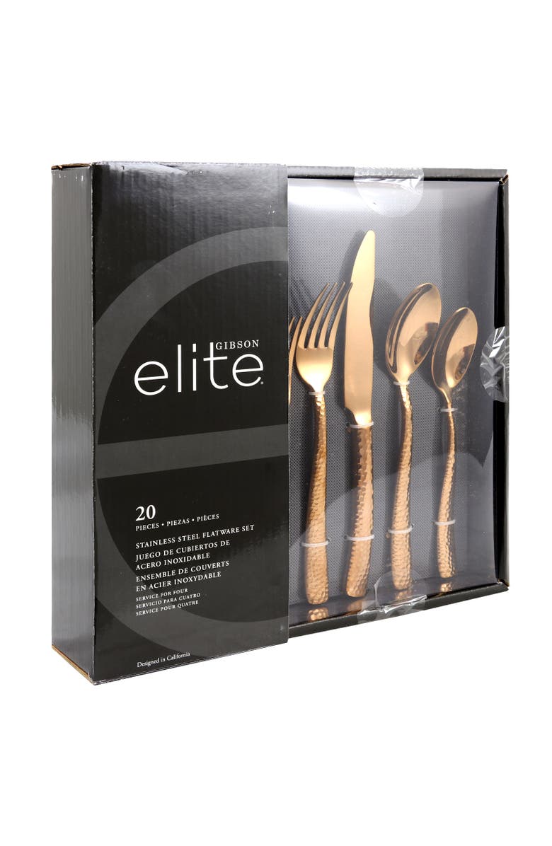 Gibson Elite Stonehenge 20 Piece Flatware Set Gold, Main, color, Metallic Gold