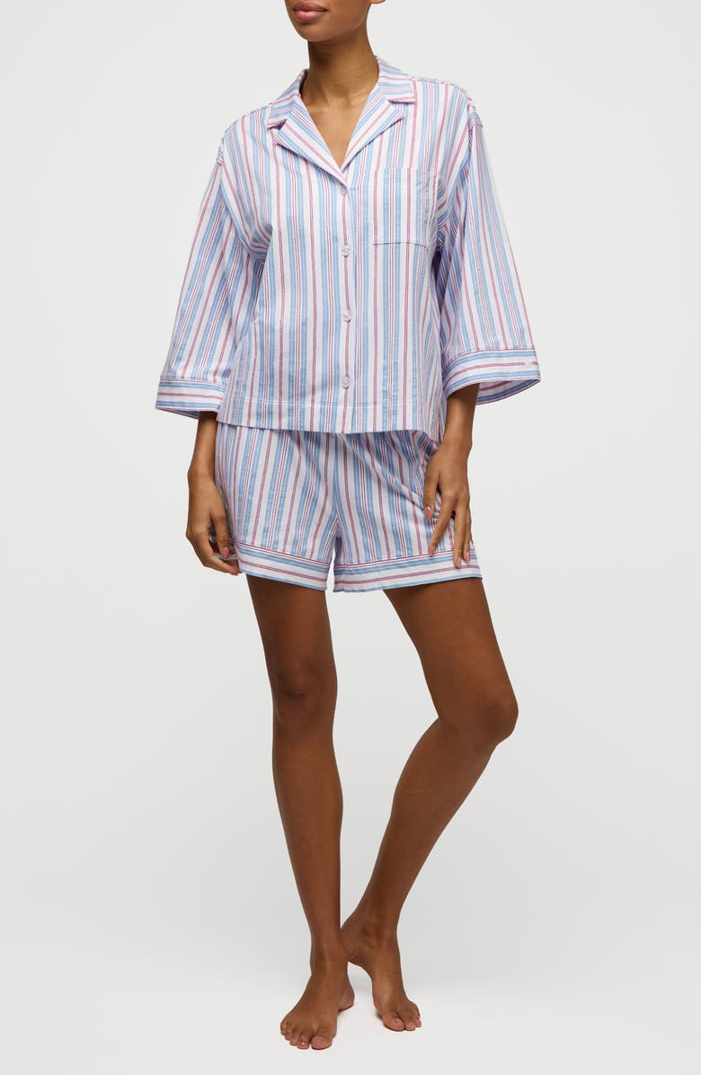 Petite Plume Olivia Stripe Pima Cotton Short Pajamas, Main, color, Blue
