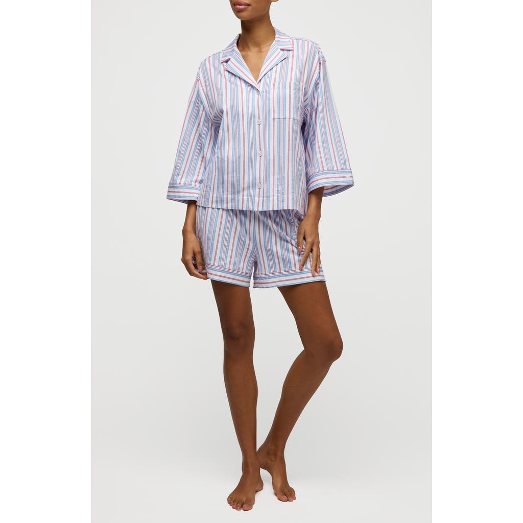 Petite Plume Olivia Stripe Pima Cotton Short Pajamas in Blue at Nordstrom, Size X-Large