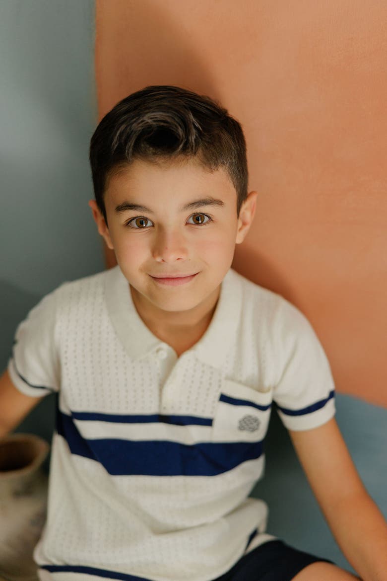 Looms Storybook Collection - Boys Mesh Knit Polo, Alternate, color, Ivory