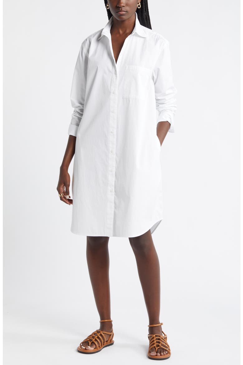 Long Sleeve High-Low Shirtdress, Main, color, WHITE