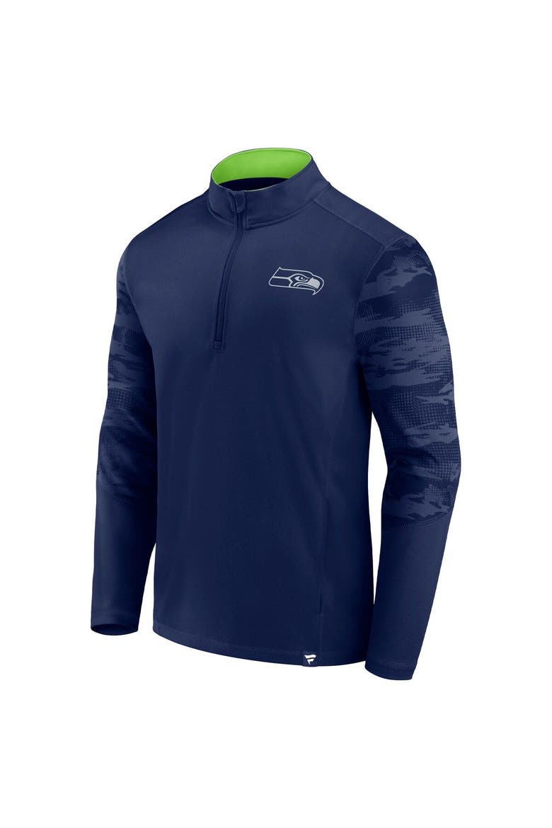 Men's Fanatics Branded College Navy Seattle Seahawks Ringer Quarter-Zip Jacket, Alternate, color, Navy