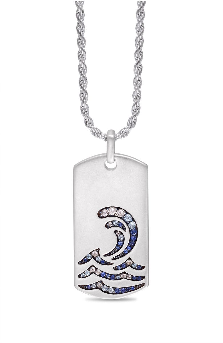 LuvMyJewelry Surfrider Beach Sapphire & Topaz Silver Tag Necklace, Main, color, Silver