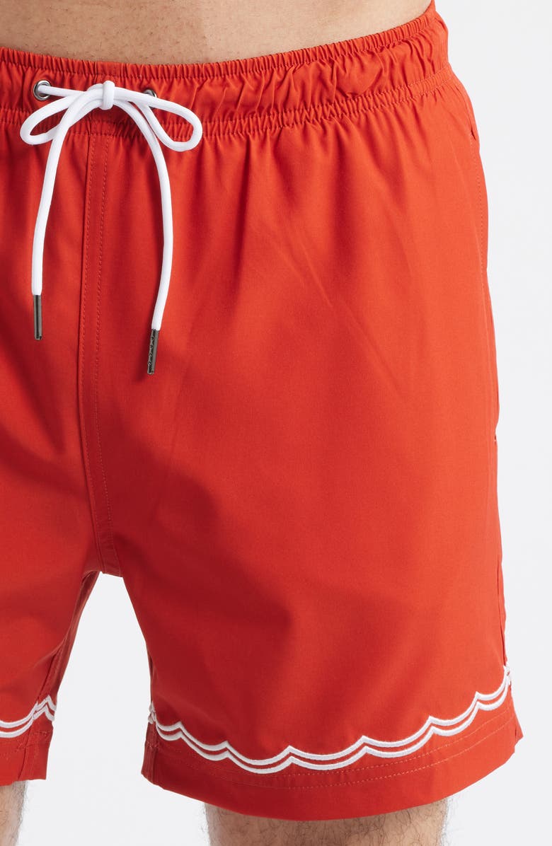 MAVRANS Rust Waves Embroidered Swim Trunks, Alternate, color, Red