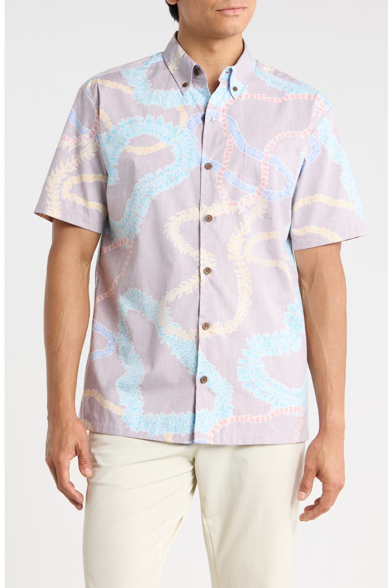 Lei Aloha Short Sleeve Cotton Button-Down Shirt, Main, color, PUA