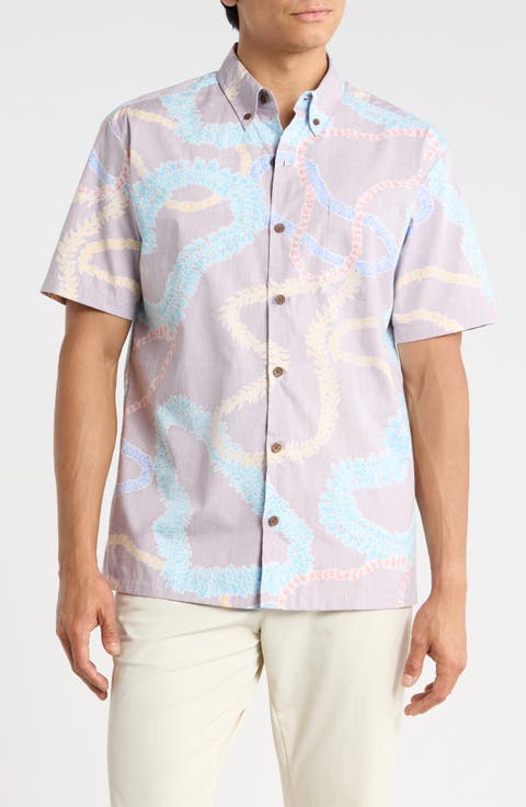 Lei Aloha Short Sleeve Cotton Button-Down Shirt