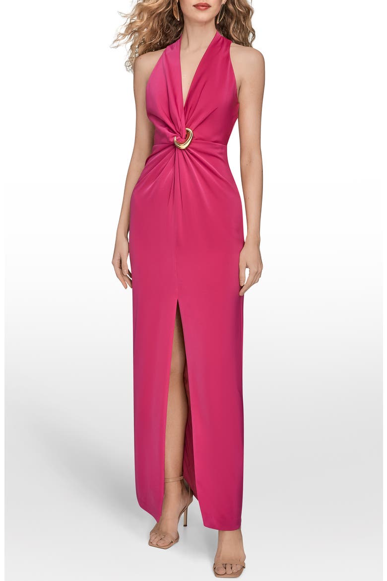 Twisted Sleeveless Gown, Main, color, HOT FUCHSIA