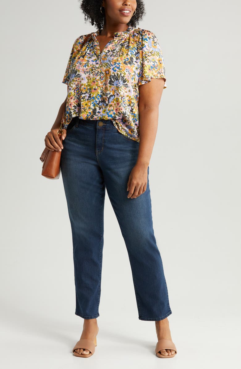 Wit & Wisdom Ruffle Edge Floral Print Top, Main, color,