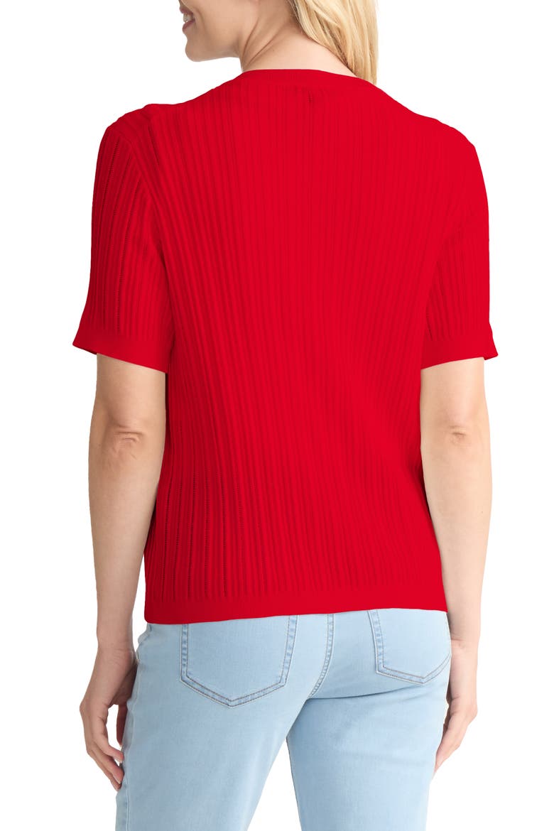 Rib Short Sleeve Cardigan, Alternate, color, ROUGE