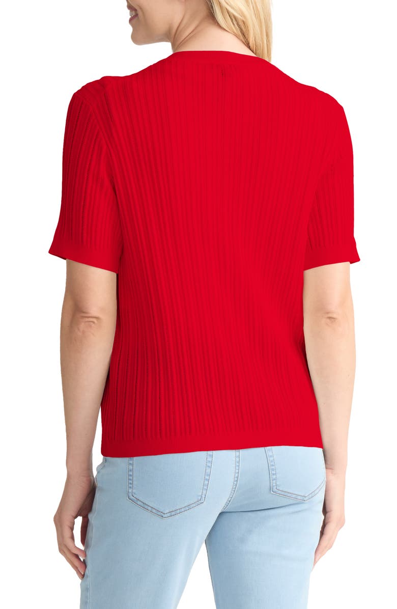 Jones New York Rib Short Sleeve Cardigan, Alternate, color, Rouge