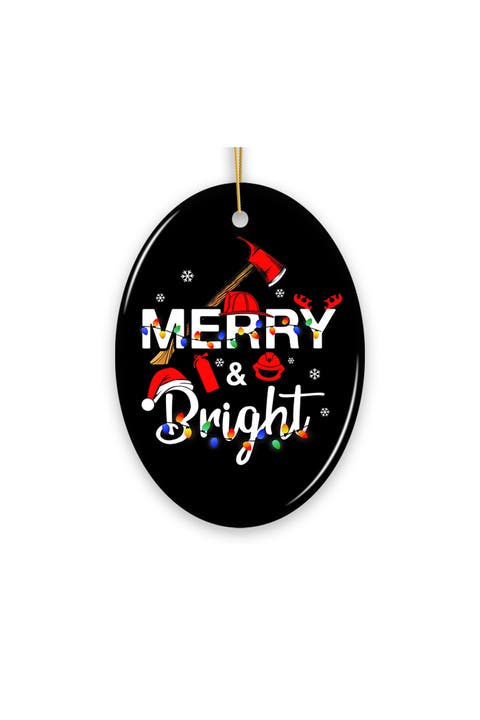 Merry And Bright Firefighter Oval Ceramic Ornament