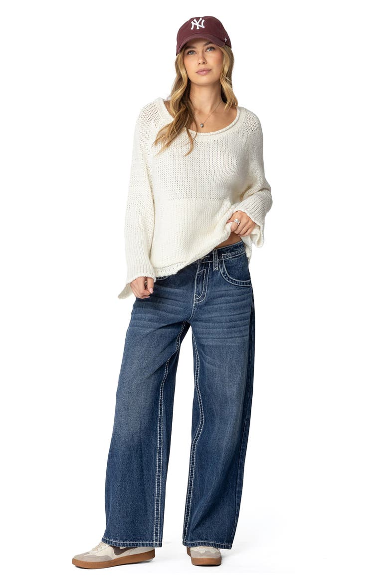 Open Stitch Kangaroo Pocket Sweater, Alternate, color, CREAM