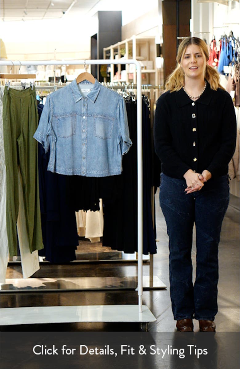 rb Miramar Slink Lounge Abby Trompe L'Oeil Faux Denim Crop Button-Up Shirt, sales video thumbnail