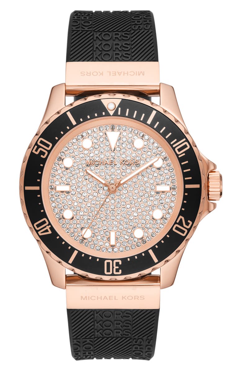 Michael Kors Everest Crystal Silicone Strap Watch, 43mm, Main, color, 