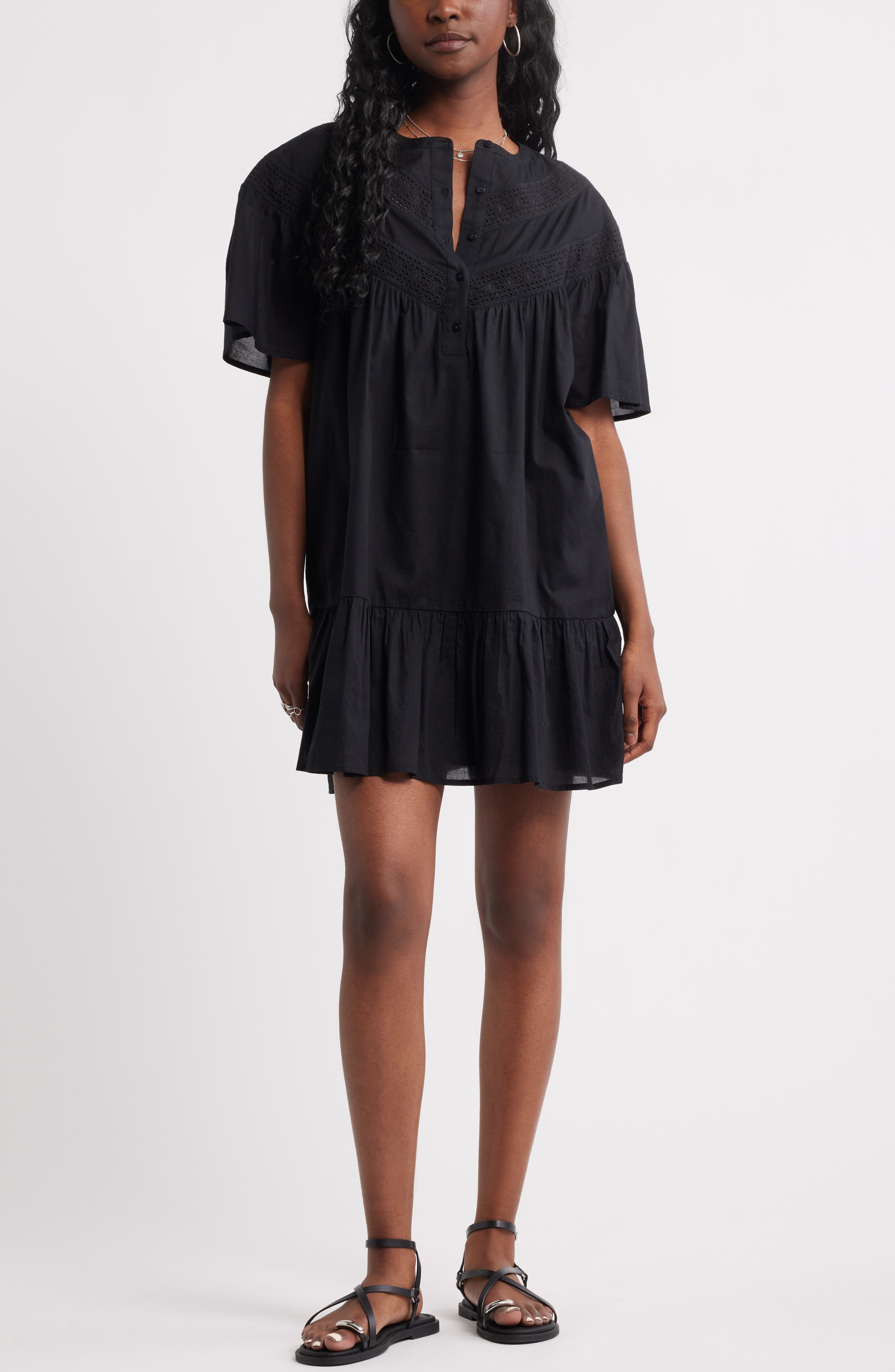 Treasure & Bond Lace Yoke Cotton Shift Dress
