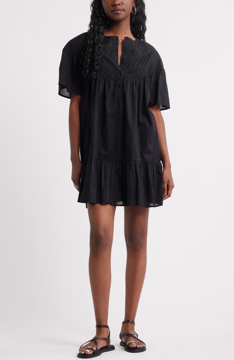 Treasure & Bond Lace Yoke Cotton Shift Dress, Main, color,