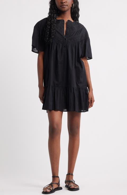 Lace Yoke Cotton Shift Dress