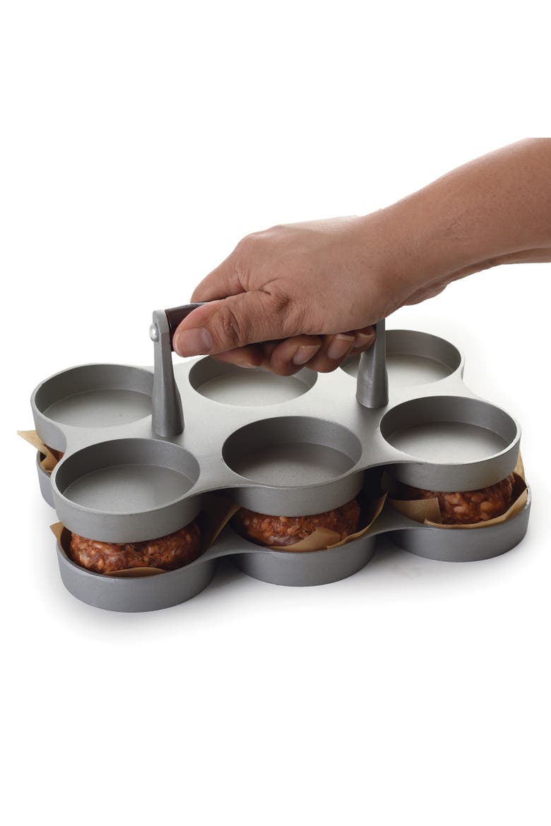 Nonstick Cast Aluminum Mini Burger Press, Makes 6 Sliders, Alternate, color, Silver