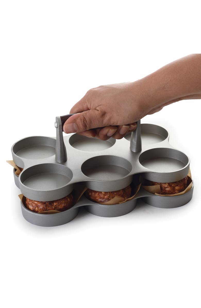 Norpro Nonstick Cast Aluminum Mini Burger Press, Makes 6 Sliders, Alternate, color, Silver