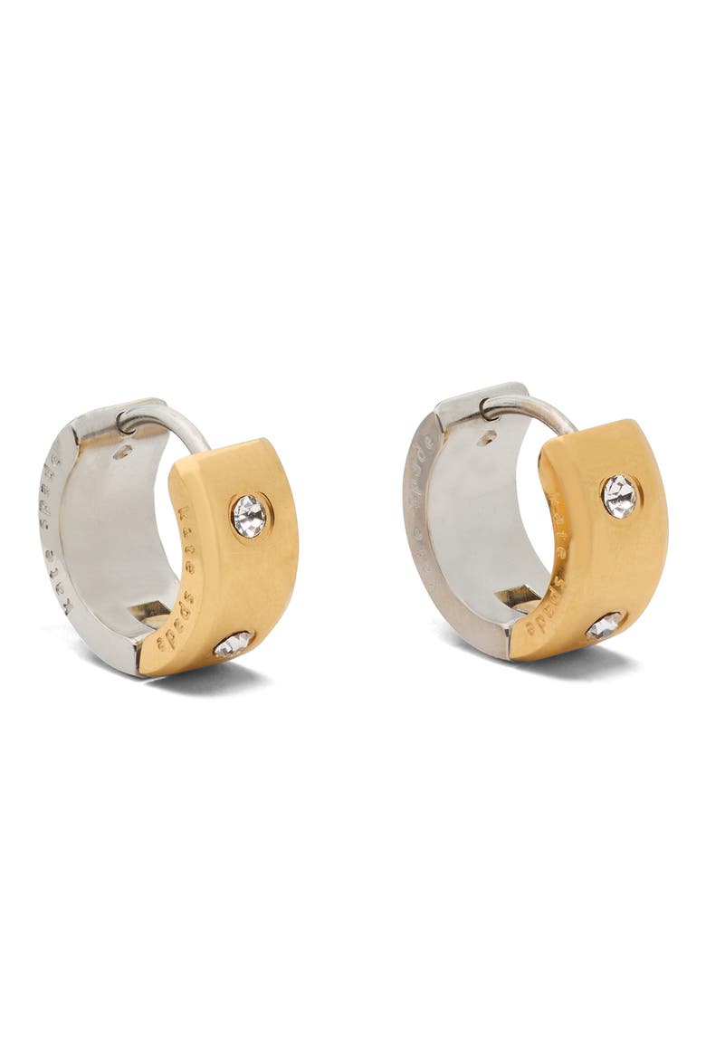 crystal chunky huggie hoop earrings, Main, color, CLEAR/ TWO TONE