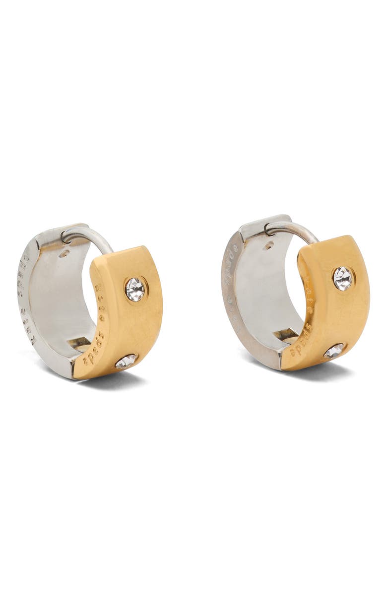 Kate Spade New York crystal chunky huggie hoop earrings, Main, color, Clear/ Two Tone