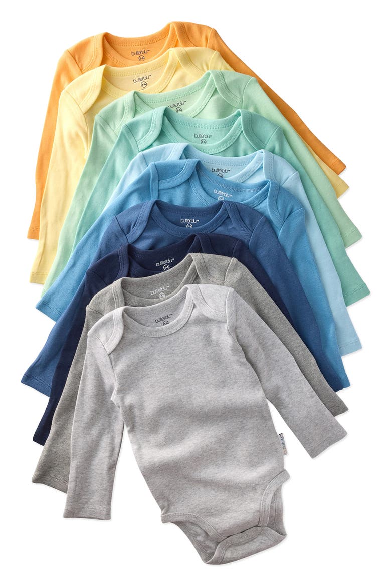 Blake Assorted 10-Pack Bodysuits, Main, color, SUNNY BLUE RAINBOW