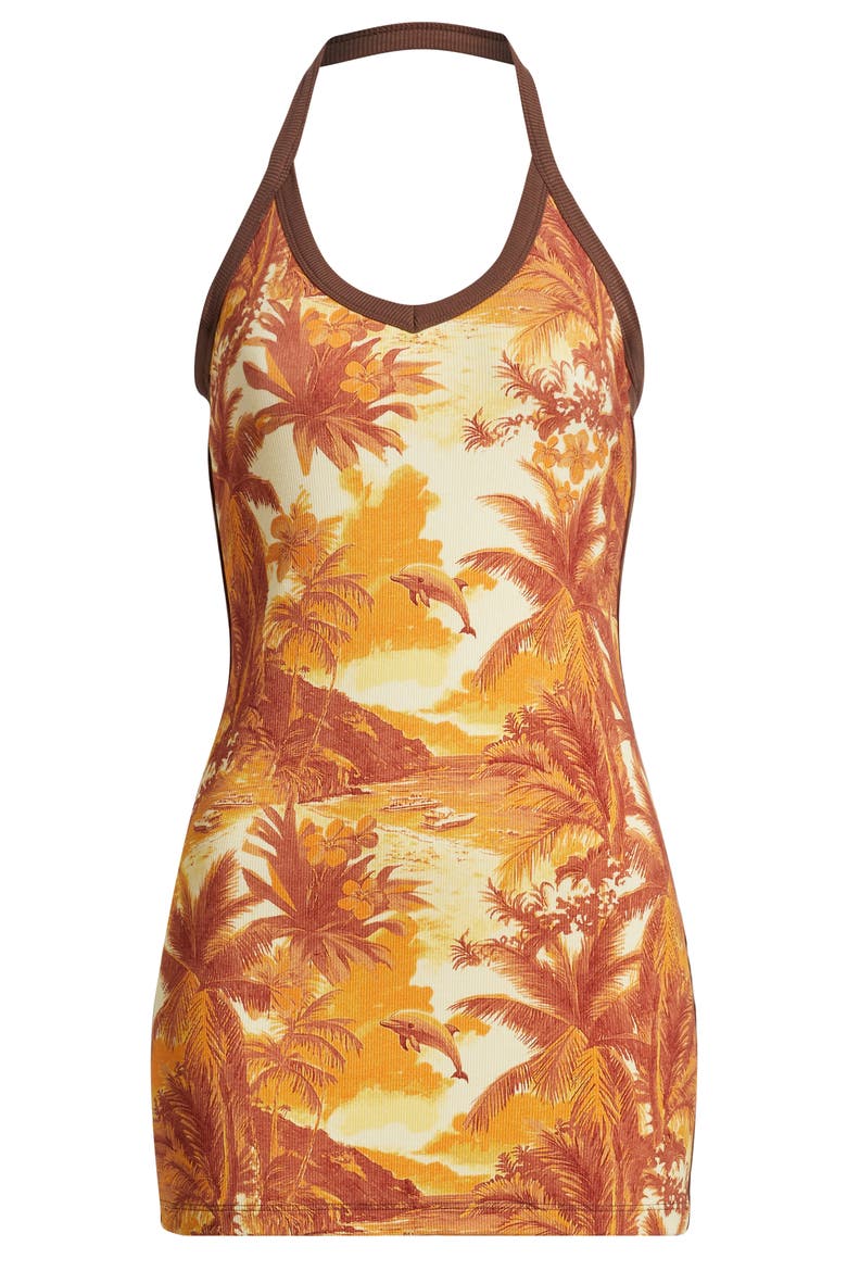 Dip Halter Cotton Rib Mini Sundress, Alternate, color, VINTAGE VACAY