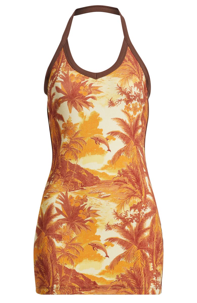 Kulani Kinis Dip Halter Cotton Rib Mini Sundress, Alternate, color, Vintage Vacay