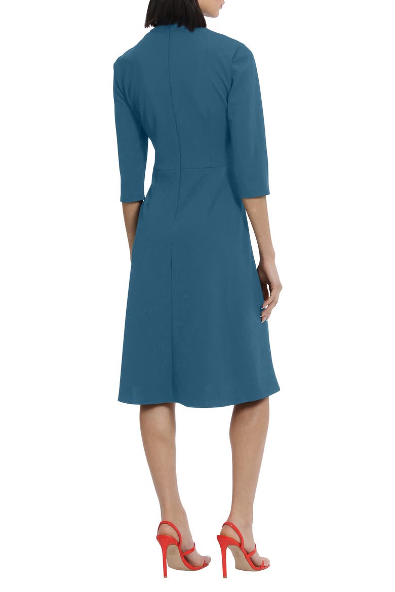 Twist Collar Fit & Flare Dress, Alternate, color, DEEP LAGOON