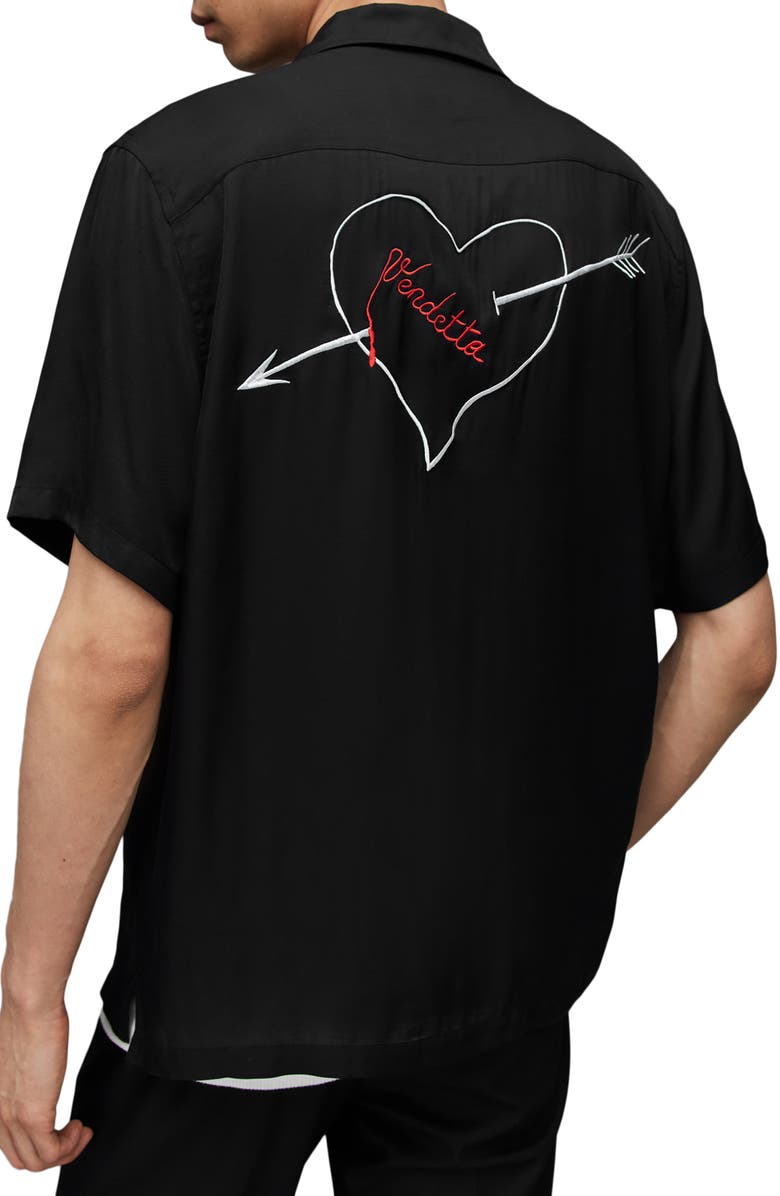 AllSaints Vendetta Embroidered Camp Shirt, Alternate, color, 